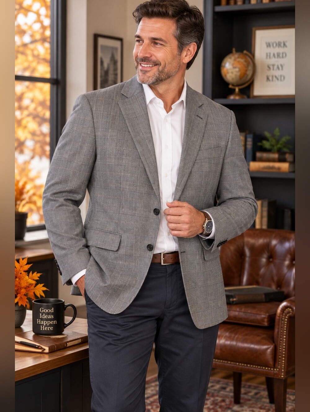 Stafford Gray Glen Plaid Sport Coat Wool Classic Fit 2 Button Business Blazer